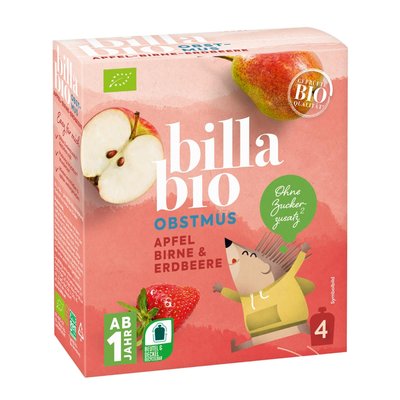 Image of BILLA Bio Obstmus Apfel, Birne & Erdbeere 4er